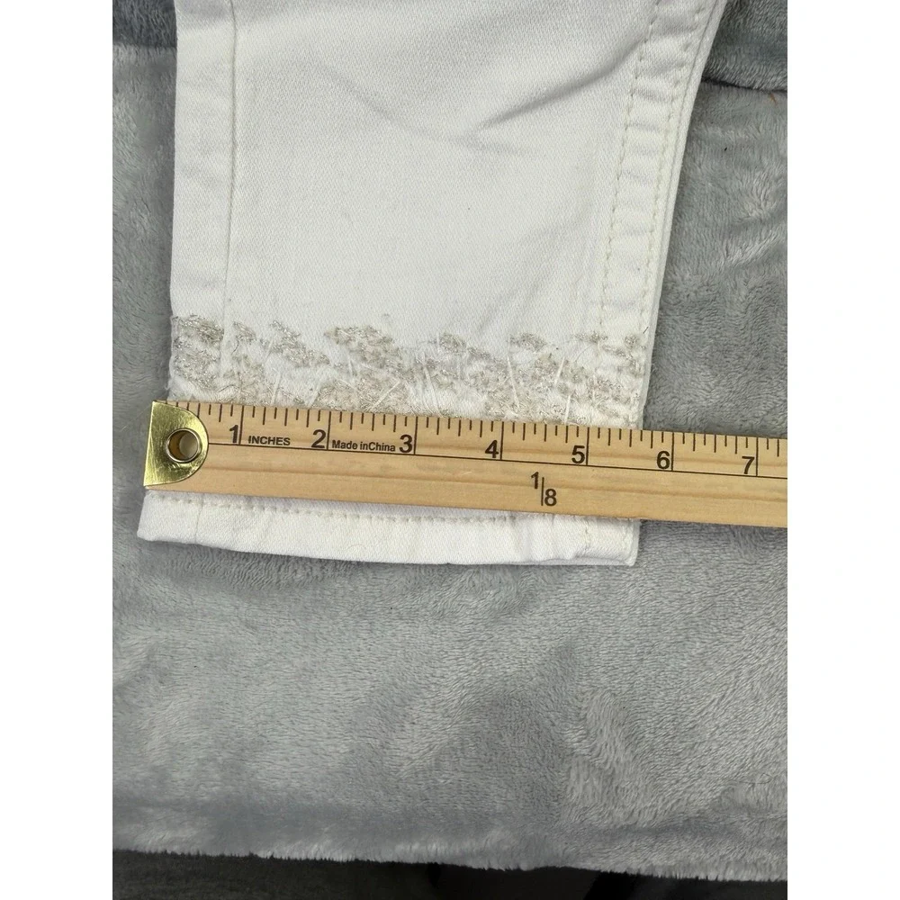 Miss Me White Skinny Jeans Womens 28 Signature Cuffed Rhinestone Distressed